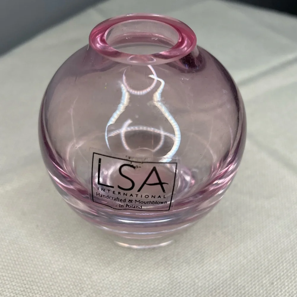 LSA International Art Glass Handcrafted Pink Vase Made in Poland